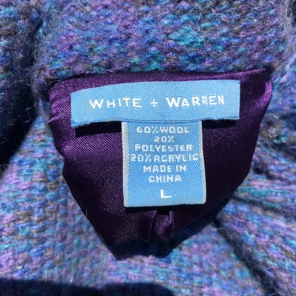 White + Warren Large Wool Cardigan Jacket Blue Purple Top Button Gray Sweater - Picture 7 of 8